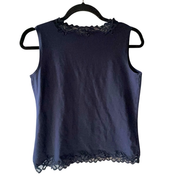 COLDWATER CREEK | NWOT | NAVY BLUE DOUBLE LACE TANK TOP STRETCH COTTON | XS - Picture 5 of 7